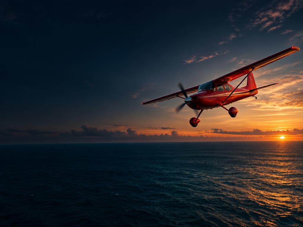 Avião vermelho ilustrativo sobre o mar